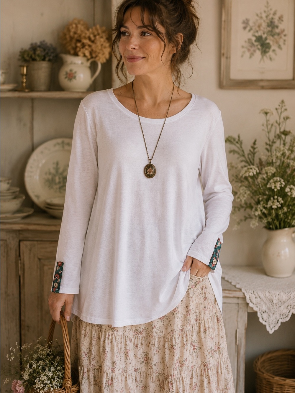 Matilda Jane Once Upon A Time Narrator Ivory Long Sleeve Cottagecore Tee M